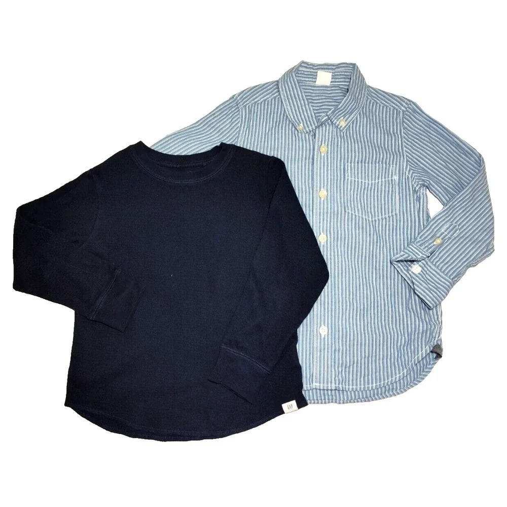 Baby Gap Boys Sz 4 Long Sleeve Shirt Lot Button‎ Down Pink Stripe Solid Navy 3pc